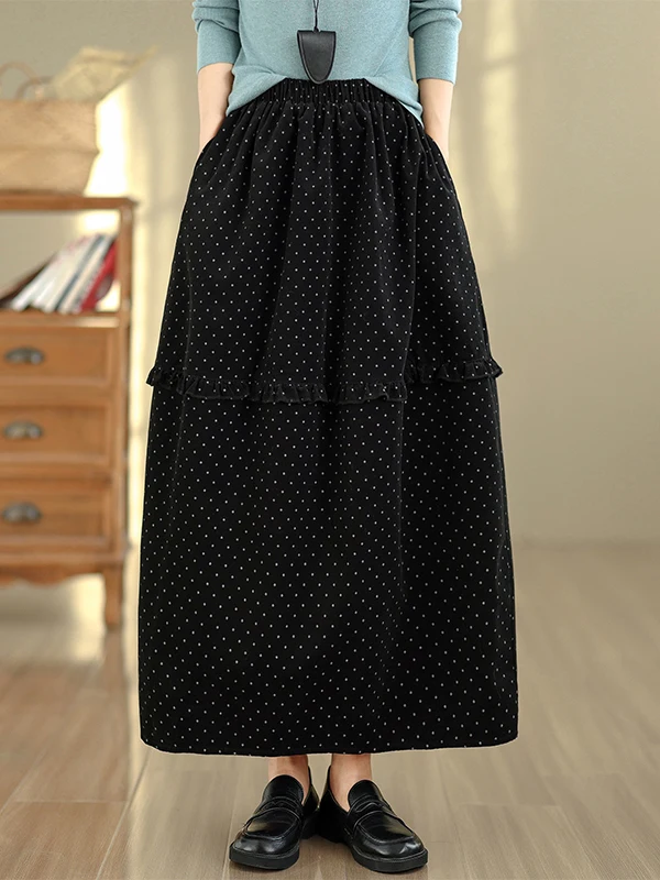 Slimming Effect Long Printed Half Skirt Loose Style New Autumn Collection Casual High Waist Cotton Gauze Material