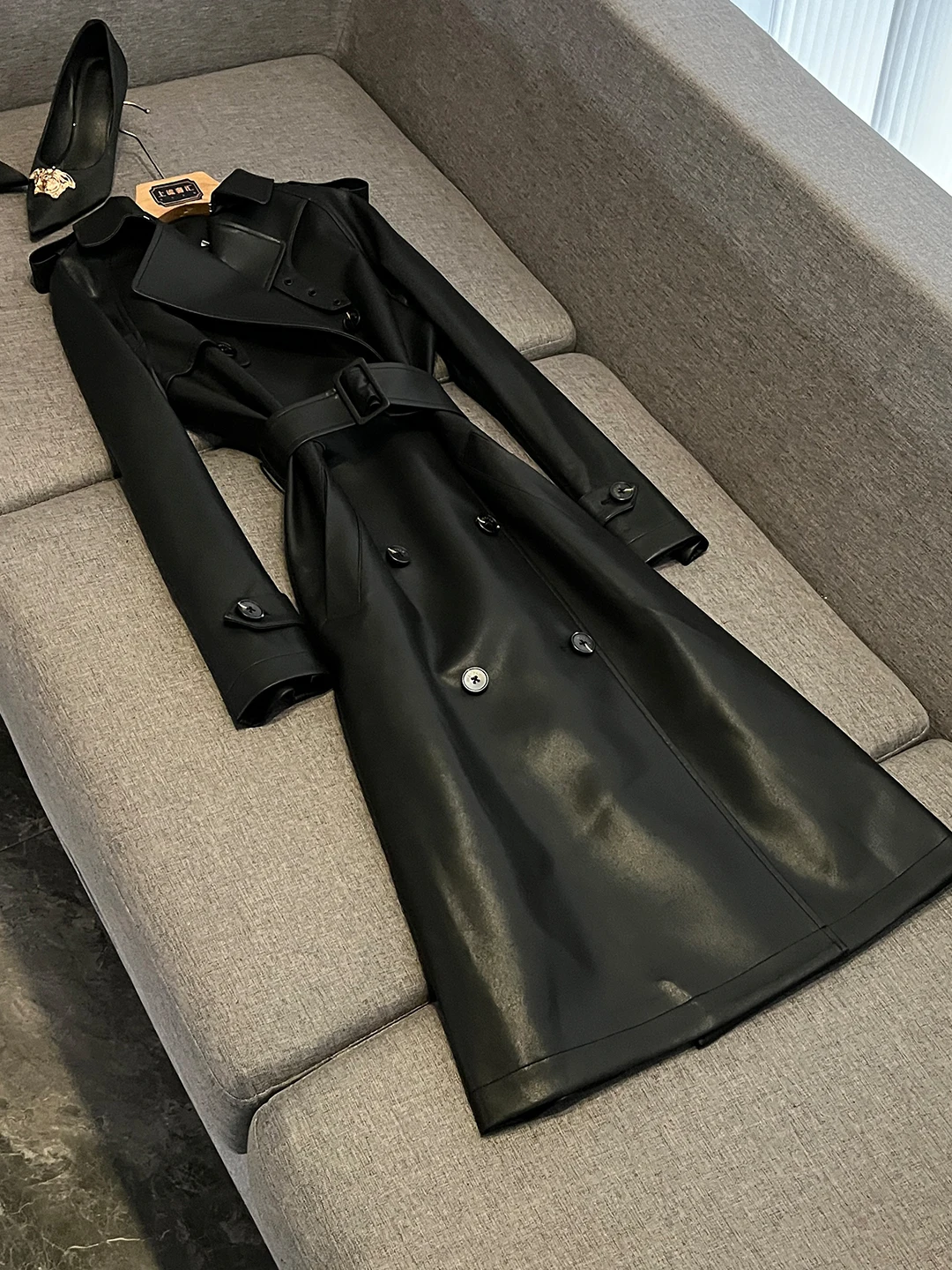 

s' Новое зимнее пальто приталенного кроя, двухрядный пояс на пуговицах, кожаная ветровка средней длины, Cleanfit X635