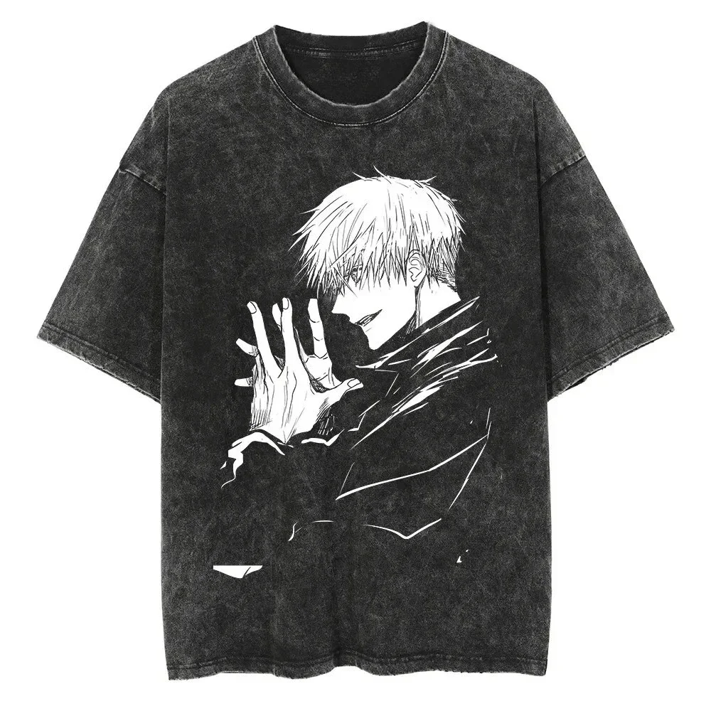 

Vintage Anime Jujutsu Kaisen Gojo Satoru T Shirts Washed Men Women Cotton Harajuku Oversized Loose Casual Tops Tees Streetwear