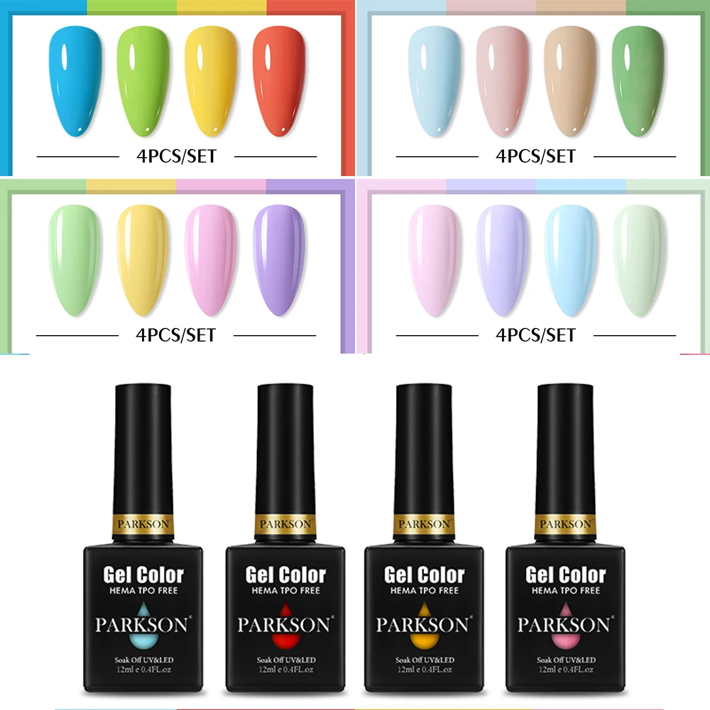 PARKSON 4PCS Macaroon Series Gel Nail Polish Set LED UV Summer Solid Color Semi Permanent Soak Off Long Lasting For Manicure Kit