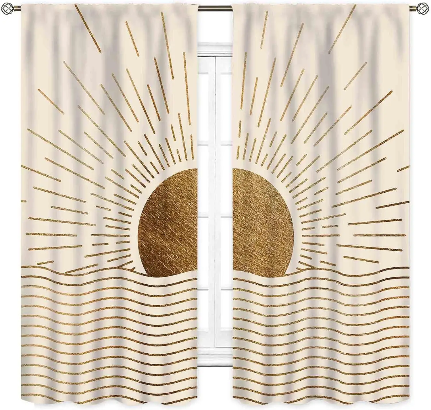 Modern Abstract Sunburst Sunrise Gold Geometric Curtain Window Treatment Drapery Polyester Home Decor Accent Panels for Living R