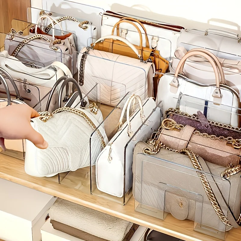 Handbag and wallet storage rack - transparent plastic bag storage partition, for closet and retail display view 4