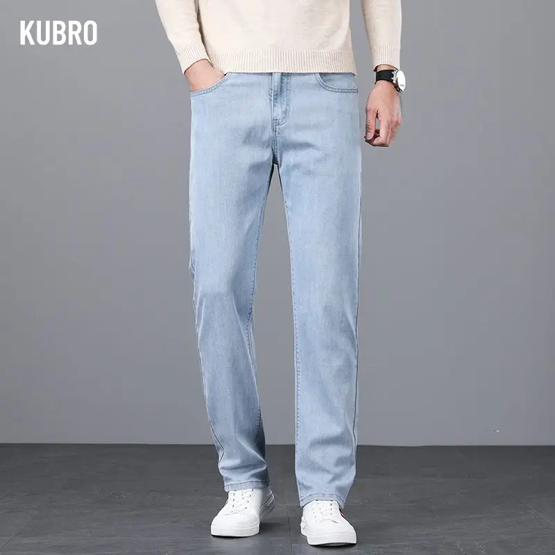 

Tencel осенние и зимние толстые джинсы, эластичные свободные прямые молодежные модные повседневные длинные брюки, мужские модные мужские брюки