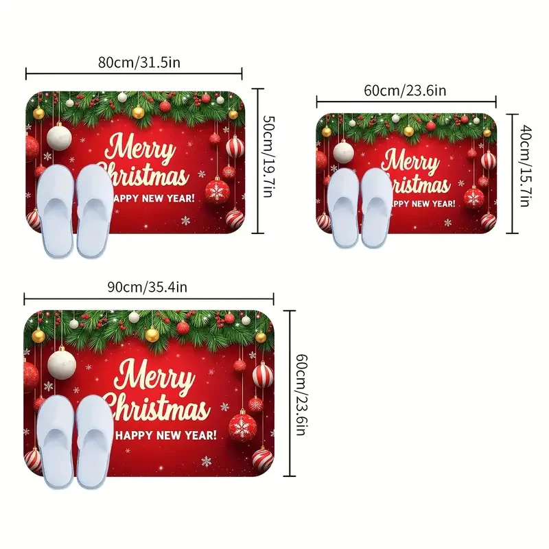 ممسحة فيكاما لعيد الميلاد المجيد مع فروع الصنوبر والكرات - قابلة للغسل في الغسالة، مادة الفانيلا، تصميم احتفالي باللونين الأحمر والأخضر
