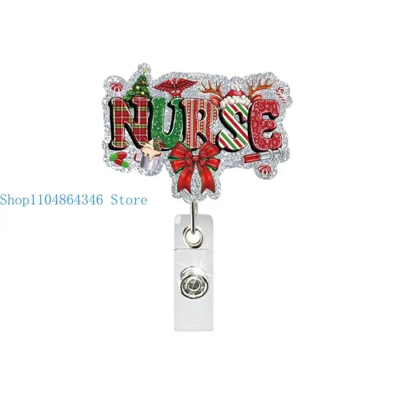 

5asd Christmas Sequins Badges Holder with Metal Pocket Clip for Office Staff Student