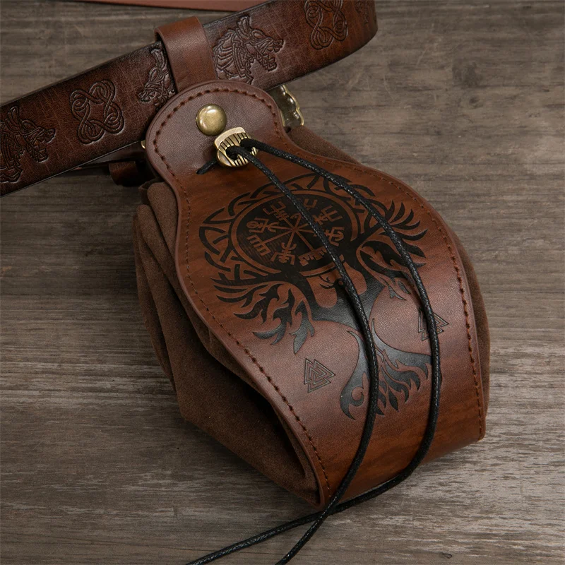 Vintage PU Leather Dice Waist Bag Outdoor Camping Viking Style Medieval Drawstring Pouch For Role Playing Game Gift Coin Purse