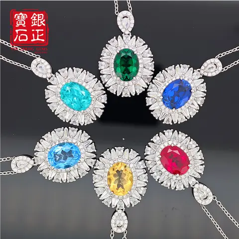 YinZheng 슬리버 목걸이 천연 토파즈 랩 사파이어 펜던트 목걸이 여성을위한 925 스털링 실버 체인 목걸이 파인 쥬얼리