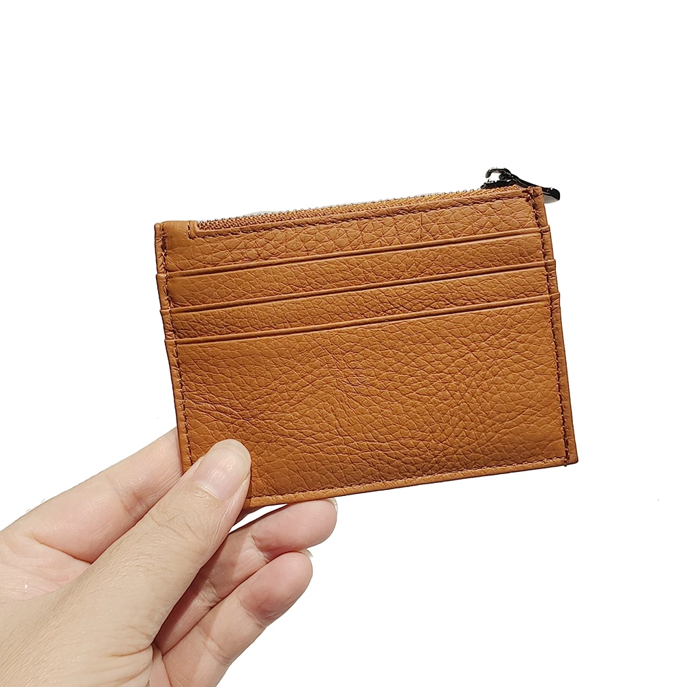 

New Genuine Leather Slim Card Holders Top Zipper Coin Purse Credit Bank Card Bag Men Women Soft Cow Leather ID Card Holder Gift