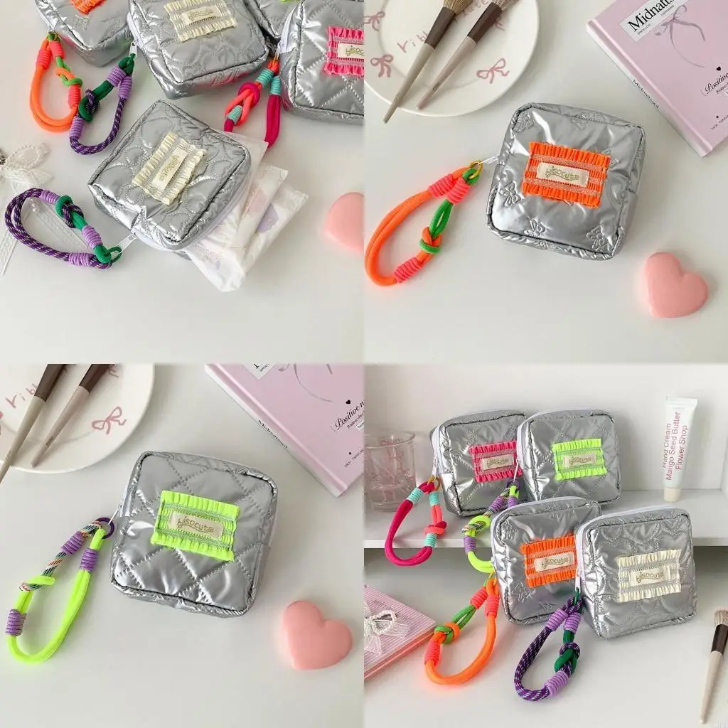 Durable Waterproof Sanitary Pad Case With Silver Bowknot Detail Compact Cosmetic X3UC