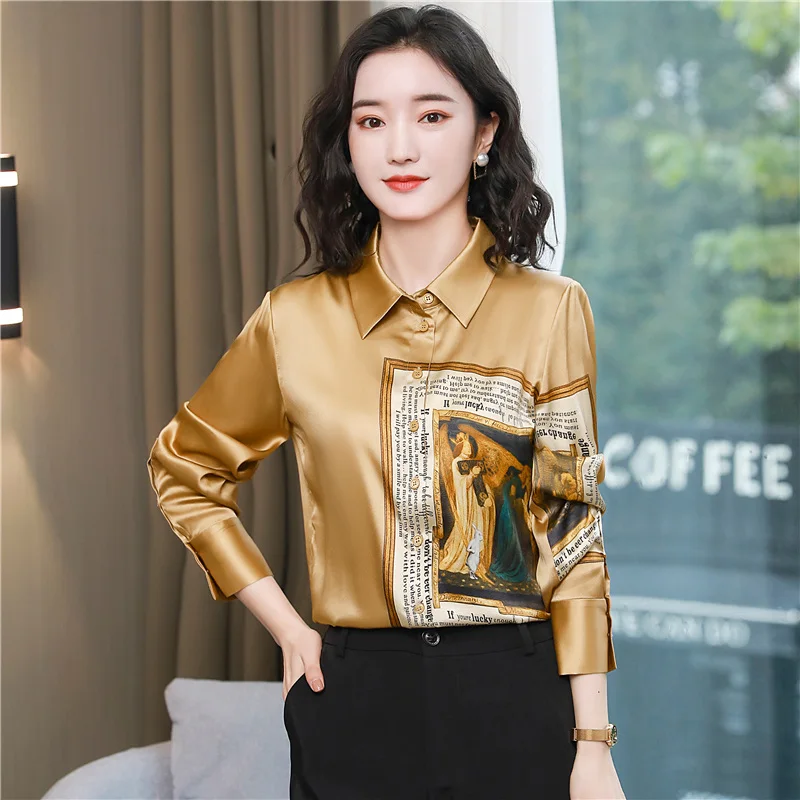 Early Autumn New Women\'s Shirt Vintage Fashion Printed Tops Office Lady Elegant Chic Commute Casual All-match Blouses