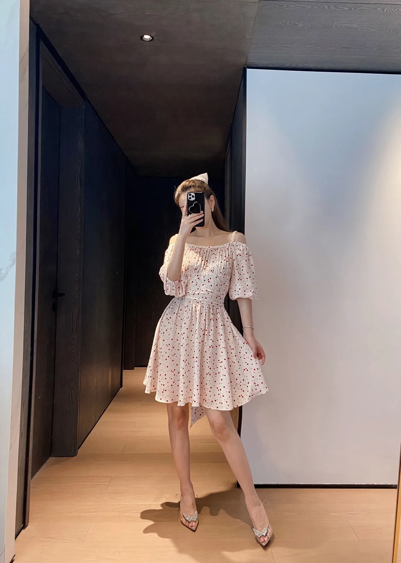 

Dot 2023 Autumn New Polka off-the-Shoulder Dress 0920