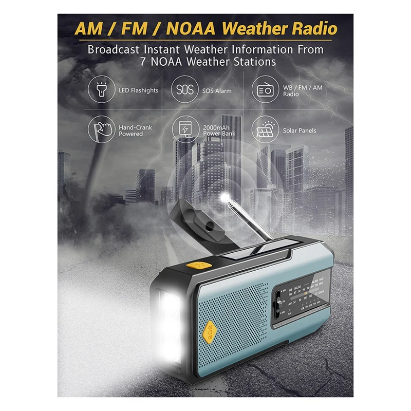 Emergency Hand Crank Radio, AM/FM/NOAA Portable Weather Radio With Phone Charger For Indoor And Outdoor Camping