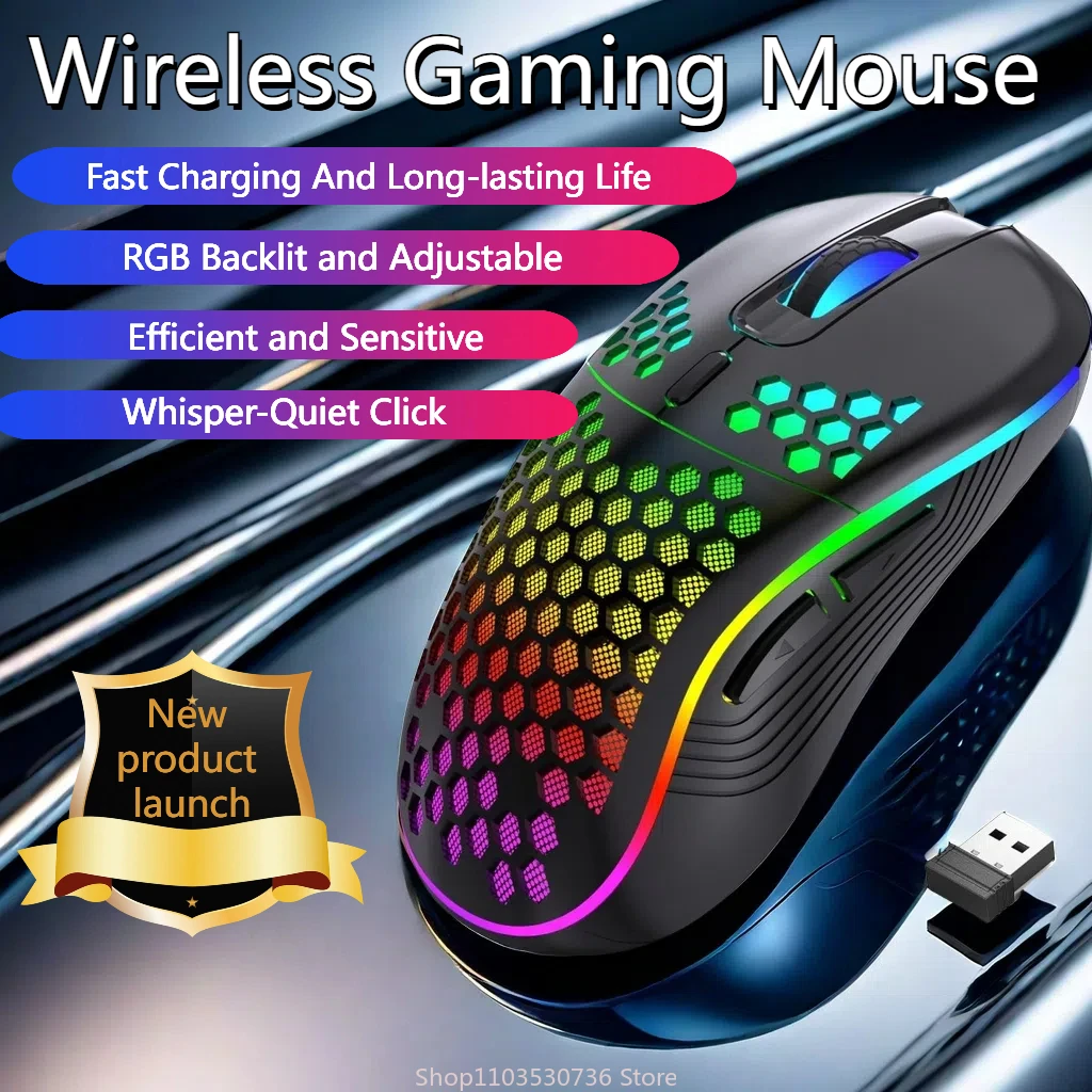 

2.4G Wireless Gaming Mouse RGB Lighting Charging Mouse with Adjustable DPI Ergonomic Honeycomb Design for Desktop Laptop