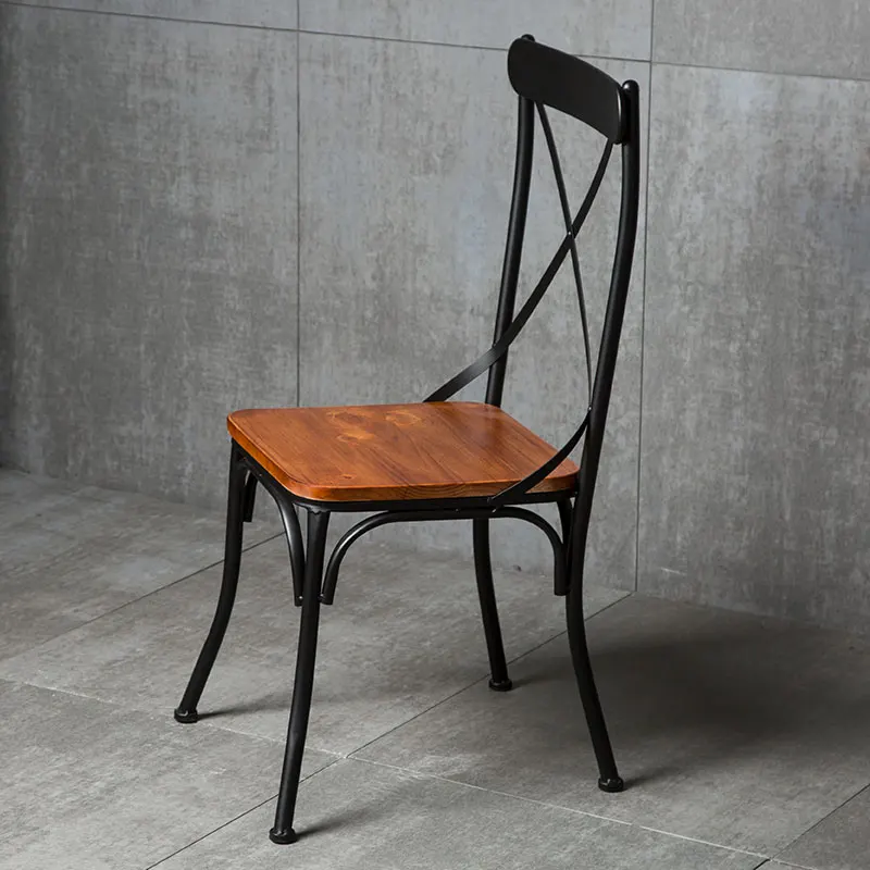 Industrial style Wrought iron solid wood dining Vintage bar Balcony leisure chair Restaurant Home single cafe image 3
