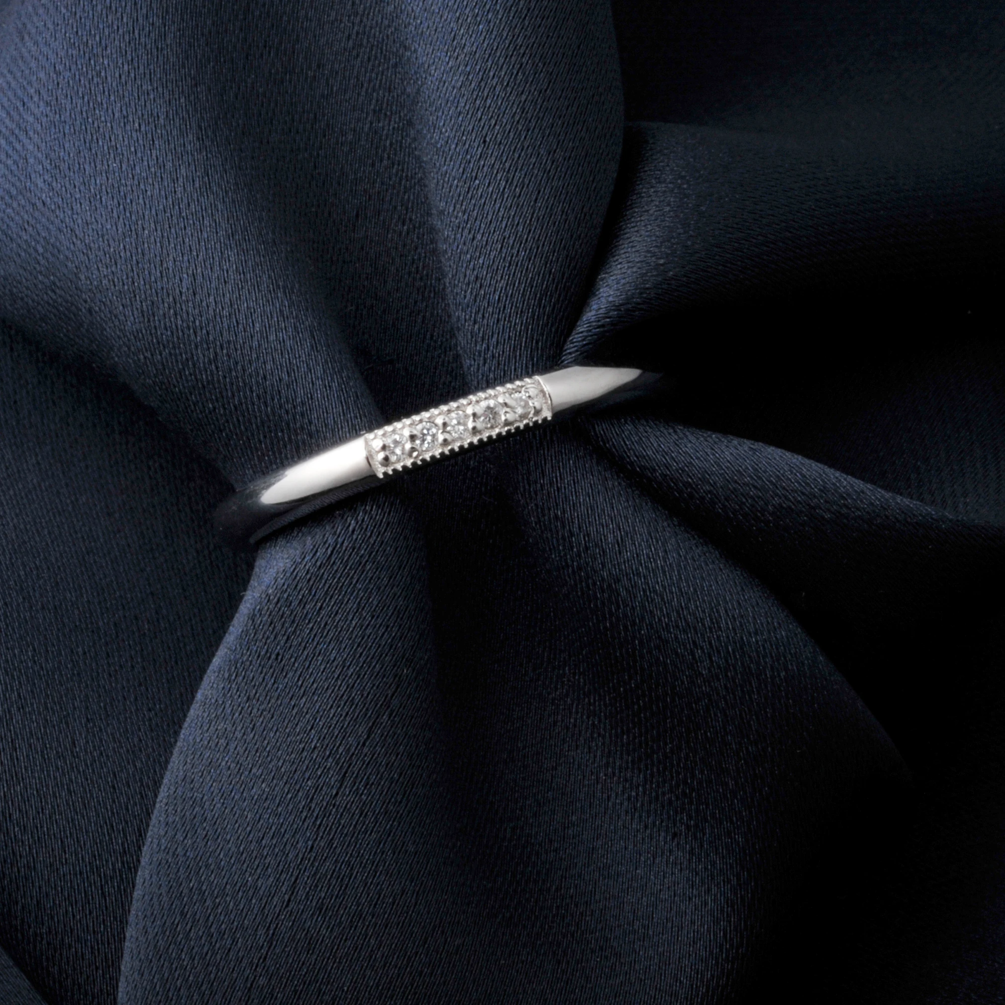 Potiy Valentine's Day Love 5 Stone 0.03ct Lab Created  CVD Grown Damiond Wedding Band Stacking Ring 925 Sterling Silver