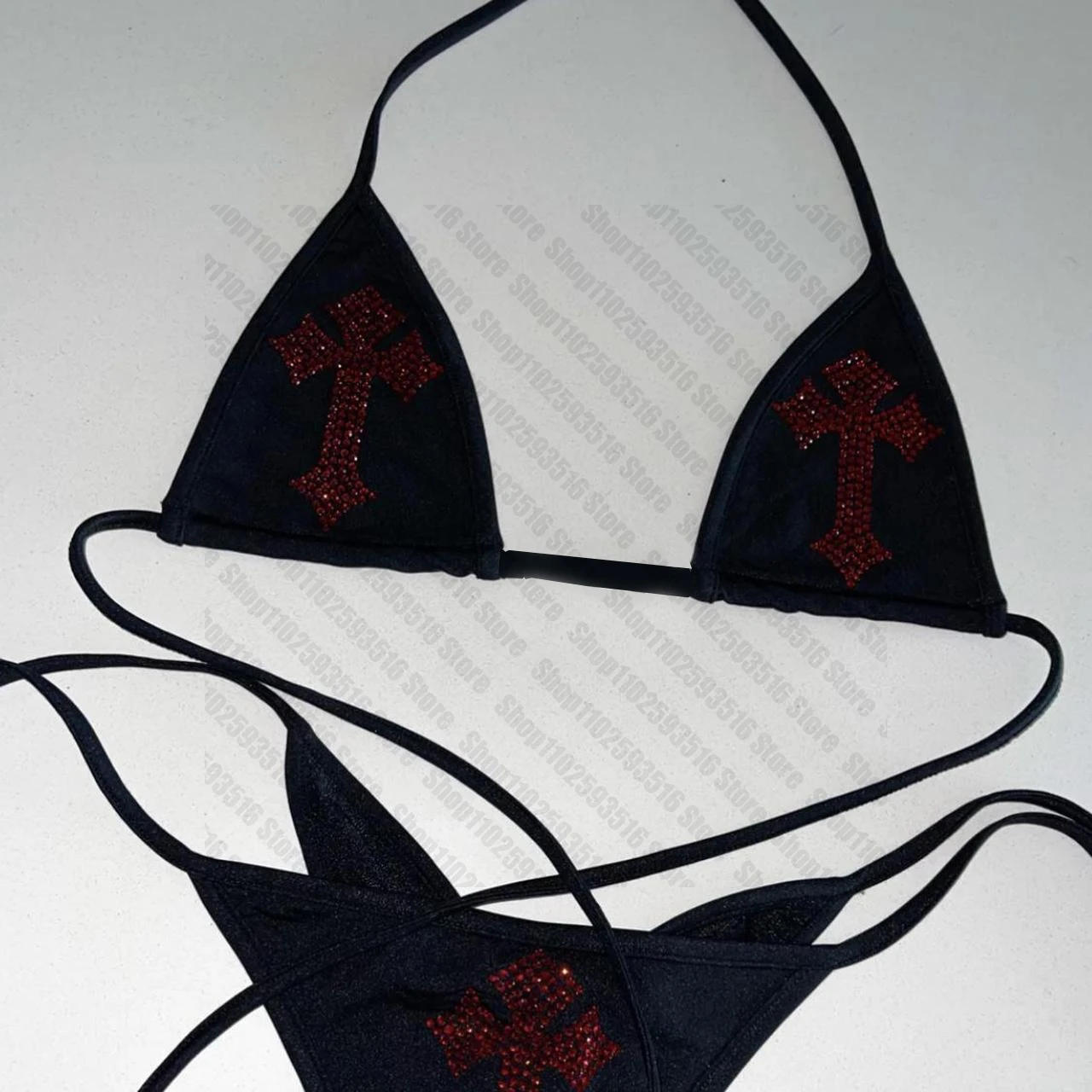 Sexy Rhinestone Cross Bikini Kawaii Bikini Gothic Bikini y2k Swimsuit Goth Bathing Suit Summer Holiday Beachwear Bra Brief Sets