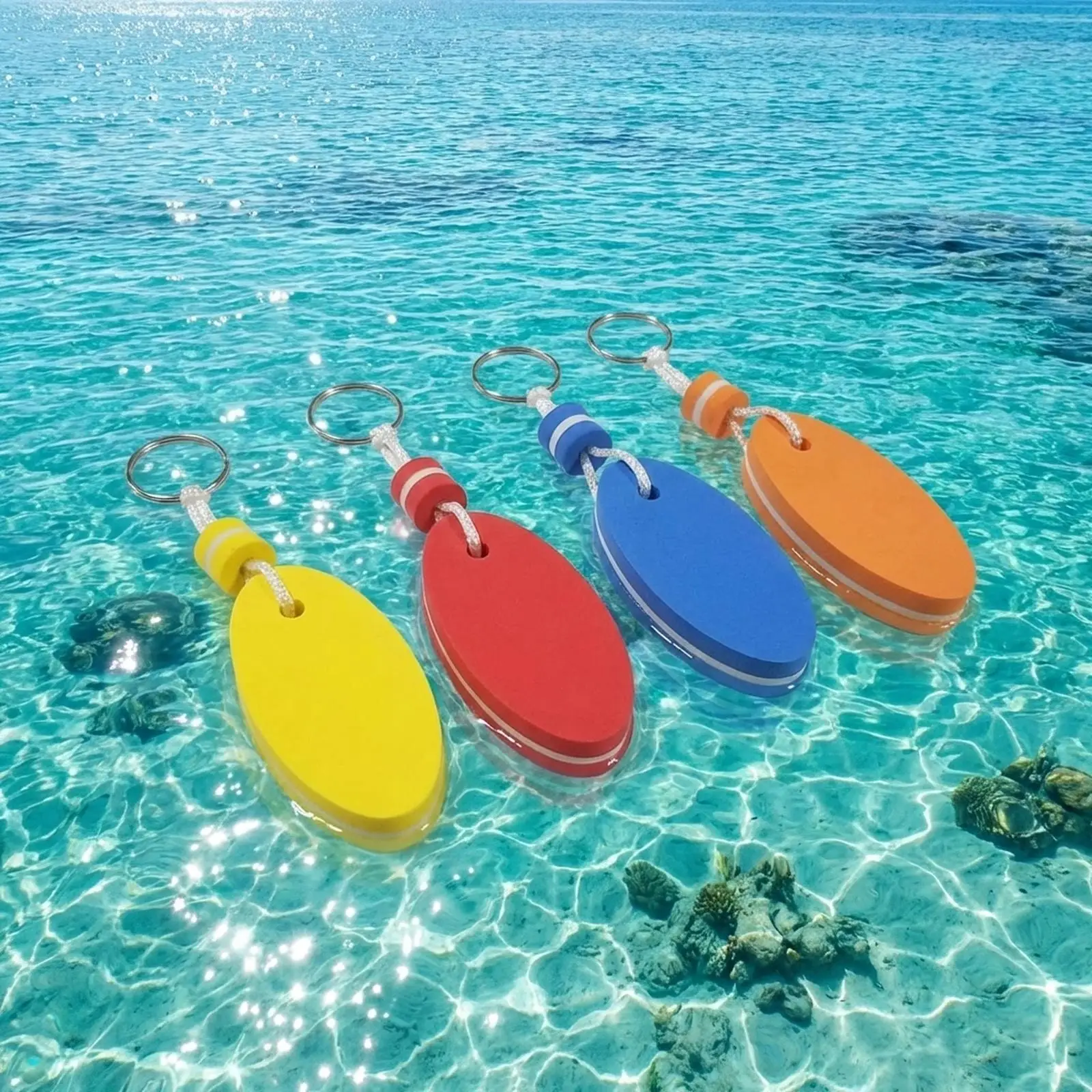 4Pcs Floating Keychain Pendant, Marine Sailing Key Holder, Oval Keyring for Fishing