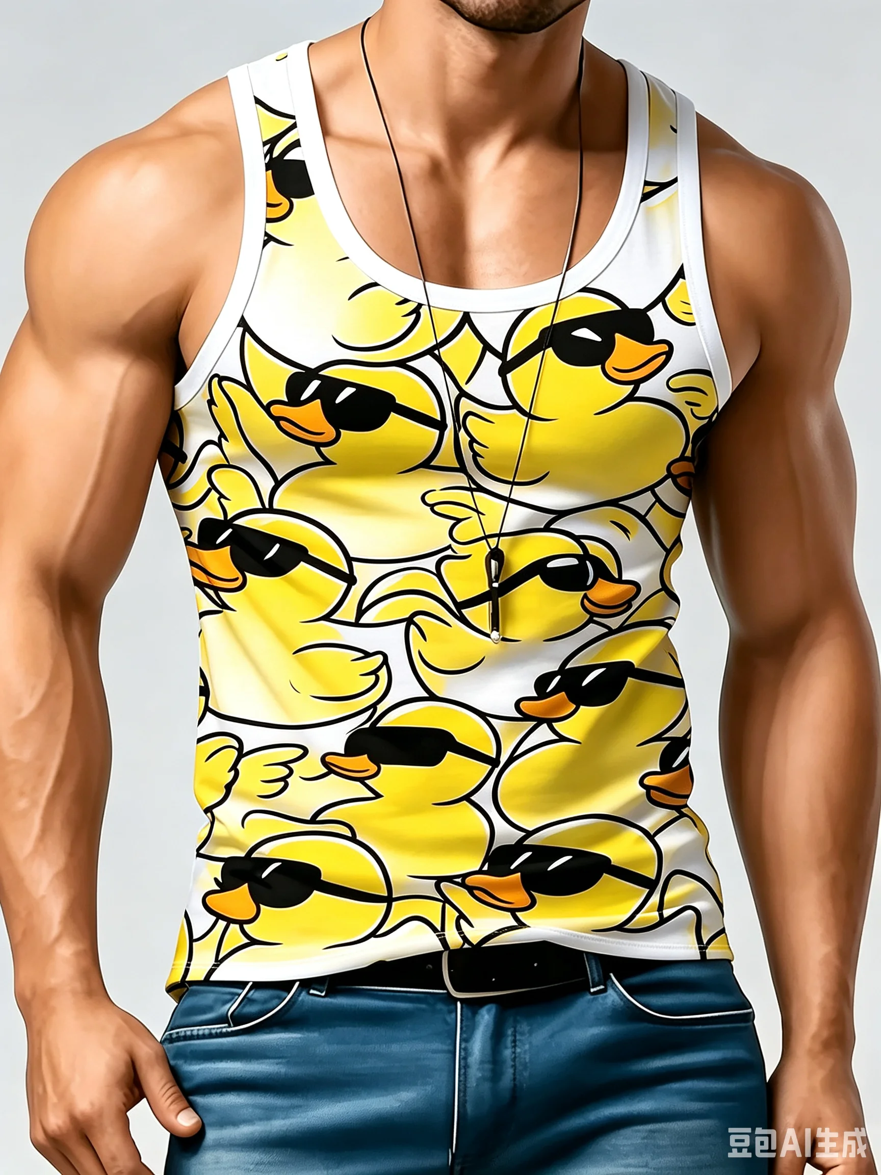 Cool Yellow Rubber Duck With Sunglasses All Over Print Tank Top Funny Cartoon Duck Graphic Sleeveless Shirt, Casual Vest For Men