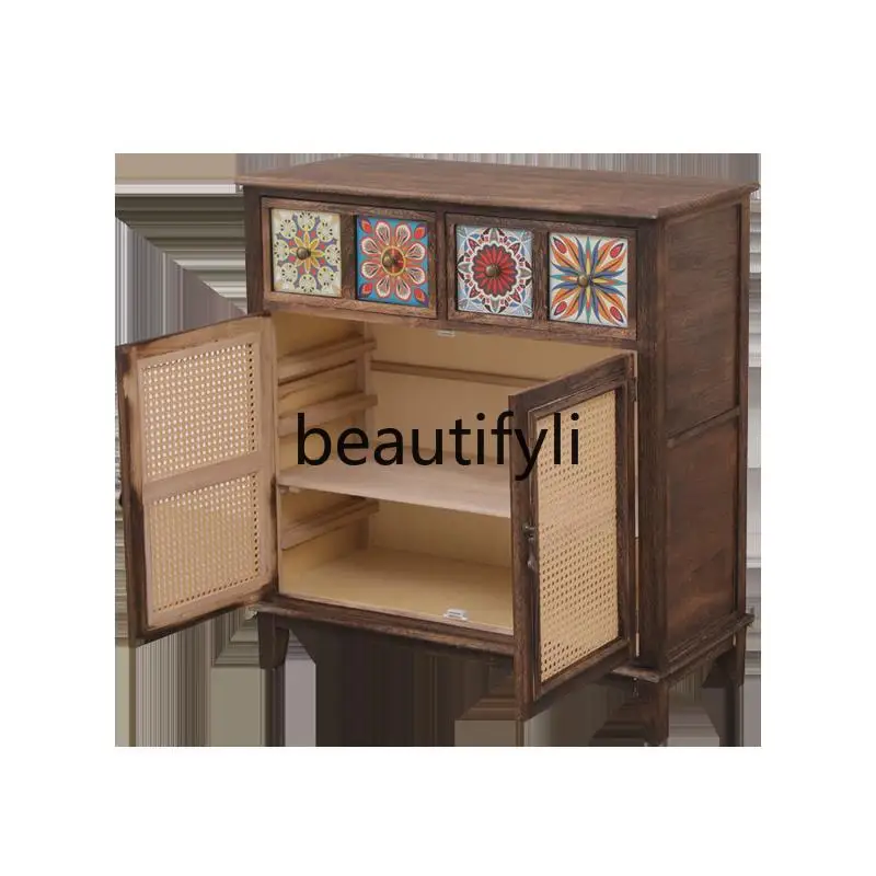 

Solid wood rattan chest cabinet against the wall storage cabinet