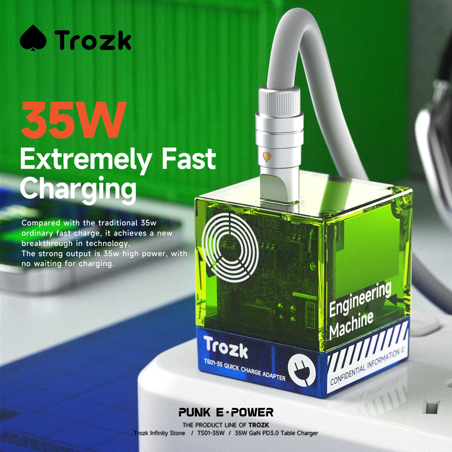 Trozk US 35w Gallium Nitride Fast Charging Plug Travel Portable For IPhone Overcurrent Protection Green Charger Adapter