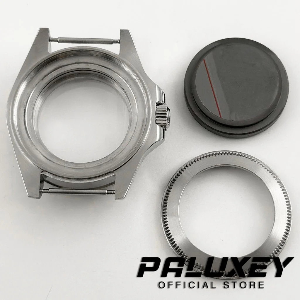 44mm Silver DEEP SEA Homage Big Sapphire Crystal Watch Case Black Ceramic Bezel Fit NH35 NH36 4R35 4R36 NH34 NH38 NH39 Movement