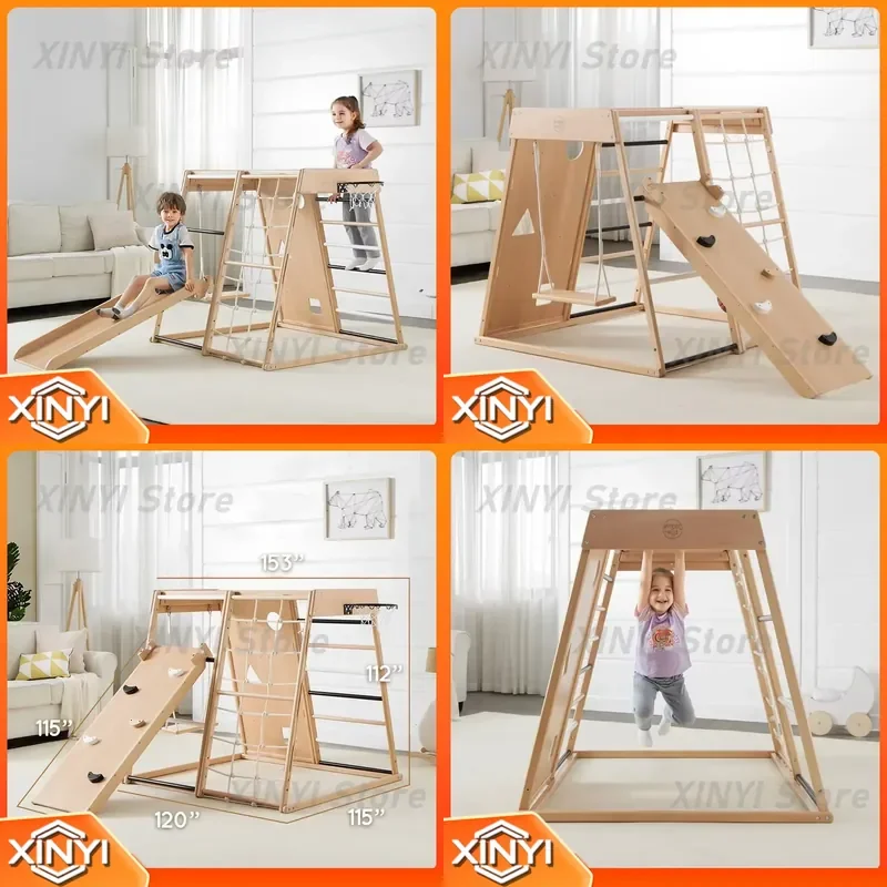 Indoor Wooden Jungle Play Gym Playground Aswweets Montessori Triangle Climbing Frame for Children Pickler Triangle