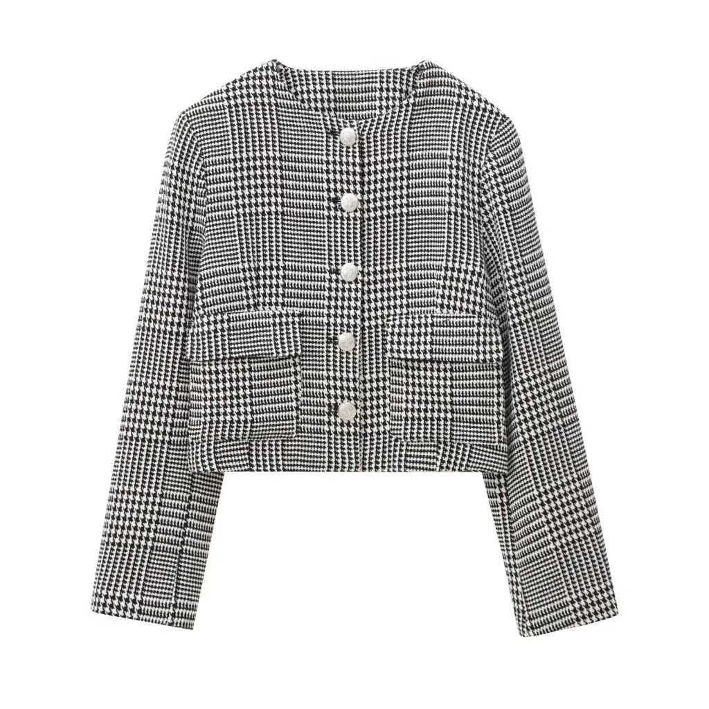 

Women's Houndstooth Short Casual Suit Jacket Autumn Fashion Trend European American Style Top by