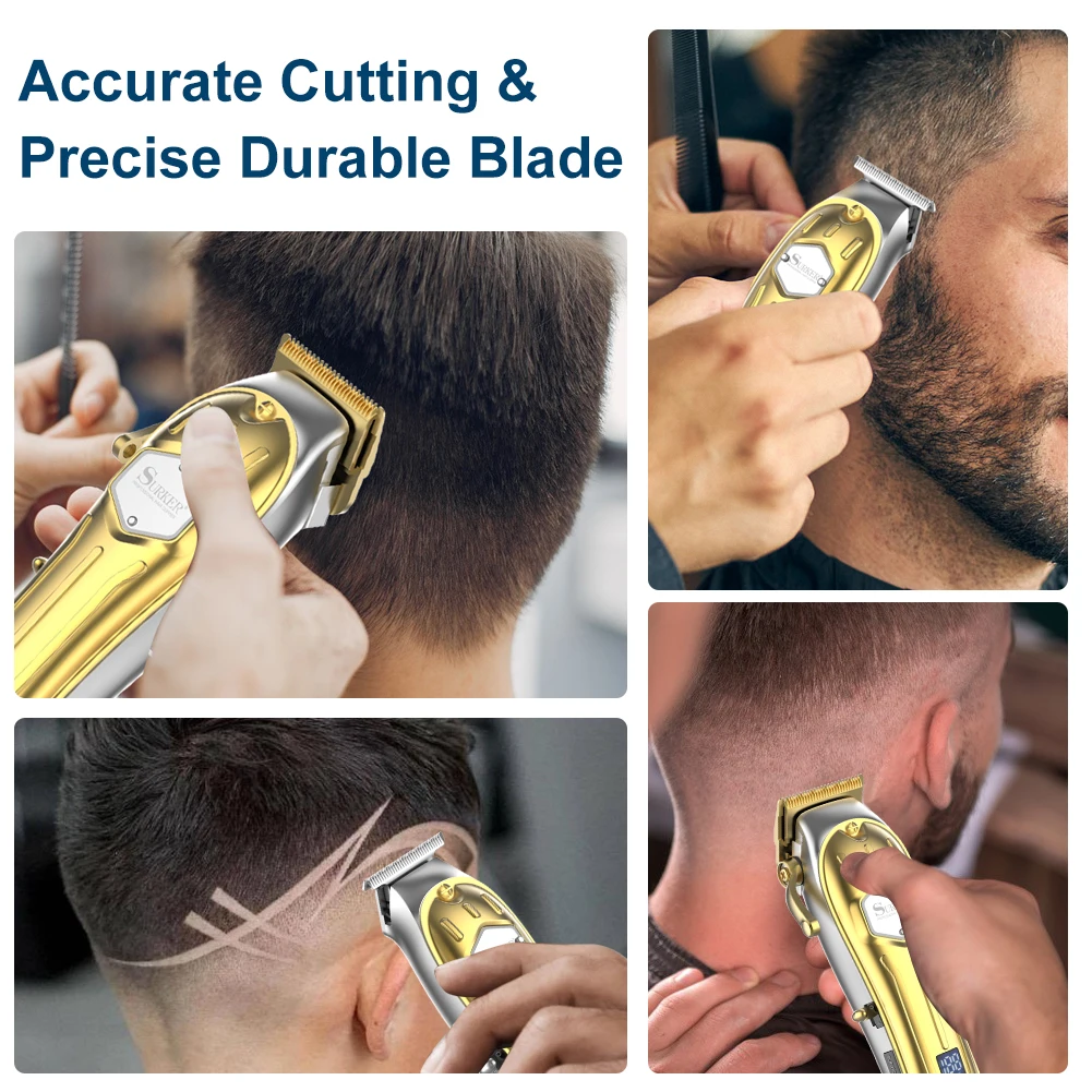 مجموعة أدوات تشذيب الشعر من Hatteker مع مجموعة شاشة عرض رقمية LCD ومقص نحت رأس الزيت ومجموعة مكونة من قطعتين لقص الشعر الاحترافي