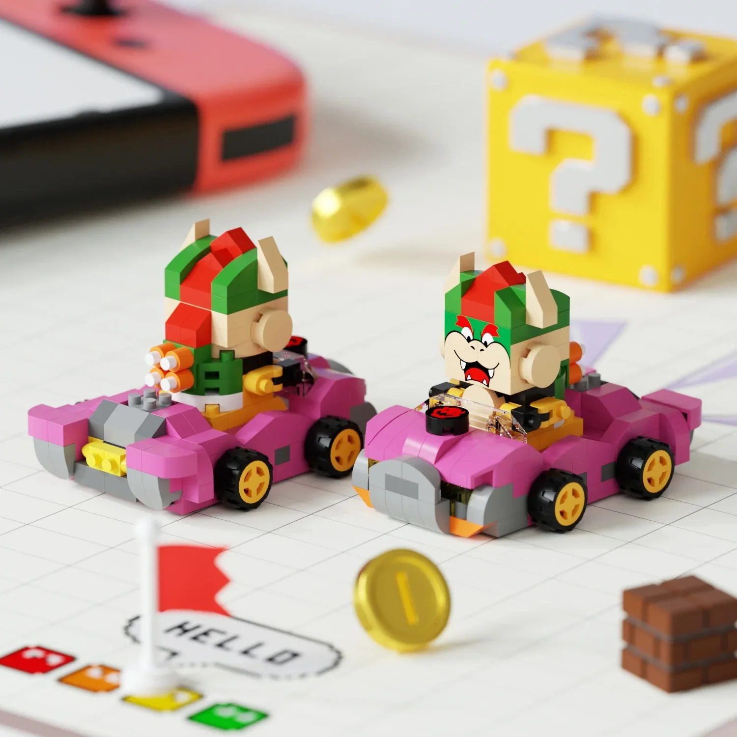NEU 4 Stück Super Mario Bros Martin Auto-Bausteine Luigi Bowser Yoshi Spielzeug Rückzieh-Auto Spielmodell Sammlerstück Geburtstagsgeschenk – Detail 4