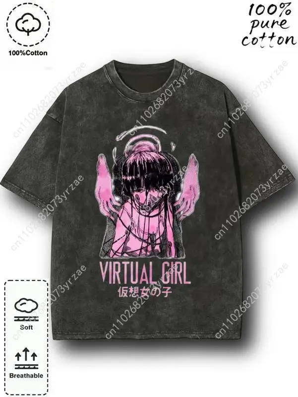 

Футболка в стиле ретро VIRTUAL GIRL для мужчин и женщин, винтажная футболка высокого качества, хлопковая модная футболка с короткими рукавами, мягкие дышащие топы