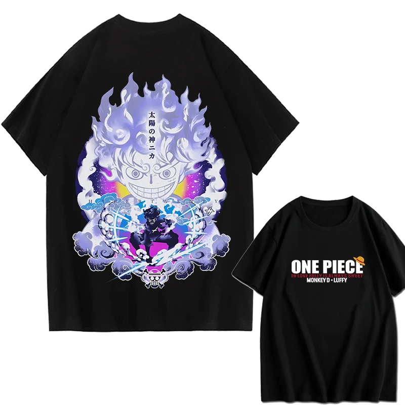 

Футболки унисекс One Piece из хлопка, летняя коллекция 2026, с принтом Луффи, свободный крой, повседневные, с коротким рукавом