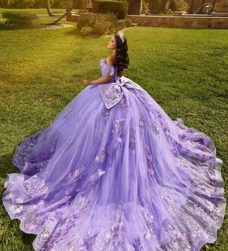 Lavender Princess Quinceanera Dresses Ball Gown Off The Shoulder Tulle Appliques Sweet 16 Dresses 15 Años Mexican Customized