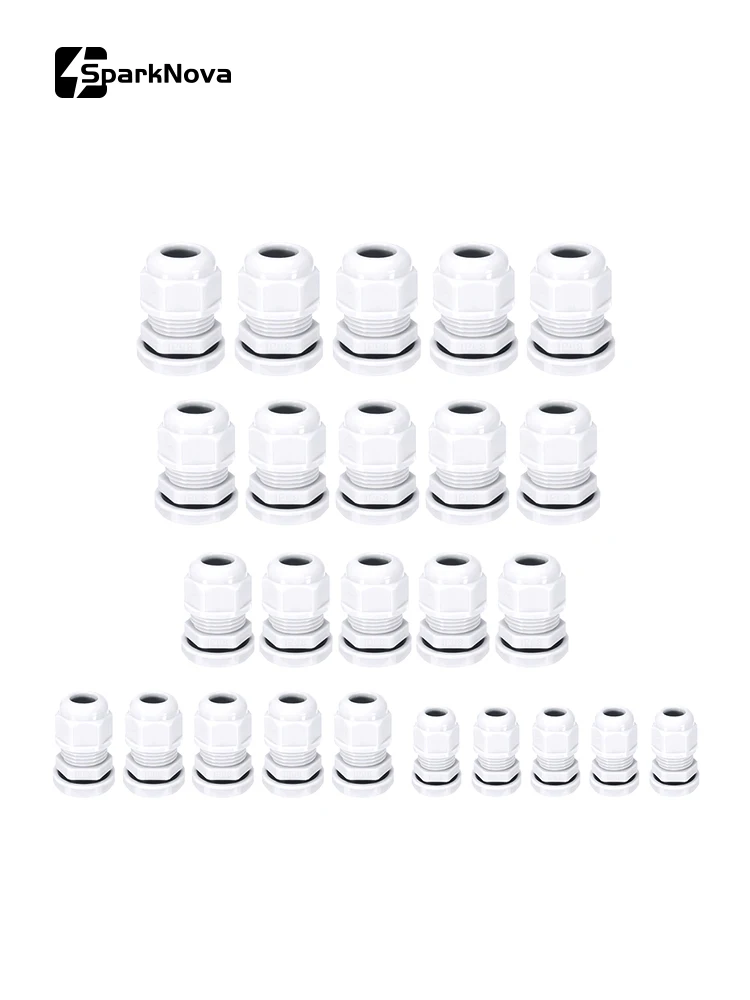 5/10 Stück wasserdichte Kabelverschraubung aus Nylon, IP68, PG7, PG9, PG11, PG13,5, PG16, für 3–14 mm Kabel, Draht, Sicherungsmutter, Verbindungsstück, weiß – Detail 1