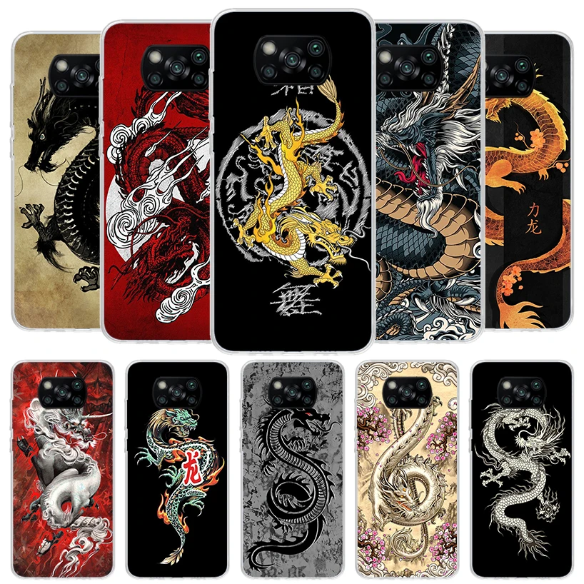 Asian Dragons Animal Tattoo Cover Phone Case For Xiaomi Poco X6 X5 X4 Nfc X3 Pro F6 F5 F4 Gt F3 F2 F1 M5S M4 M3 Soft Fundas Shel