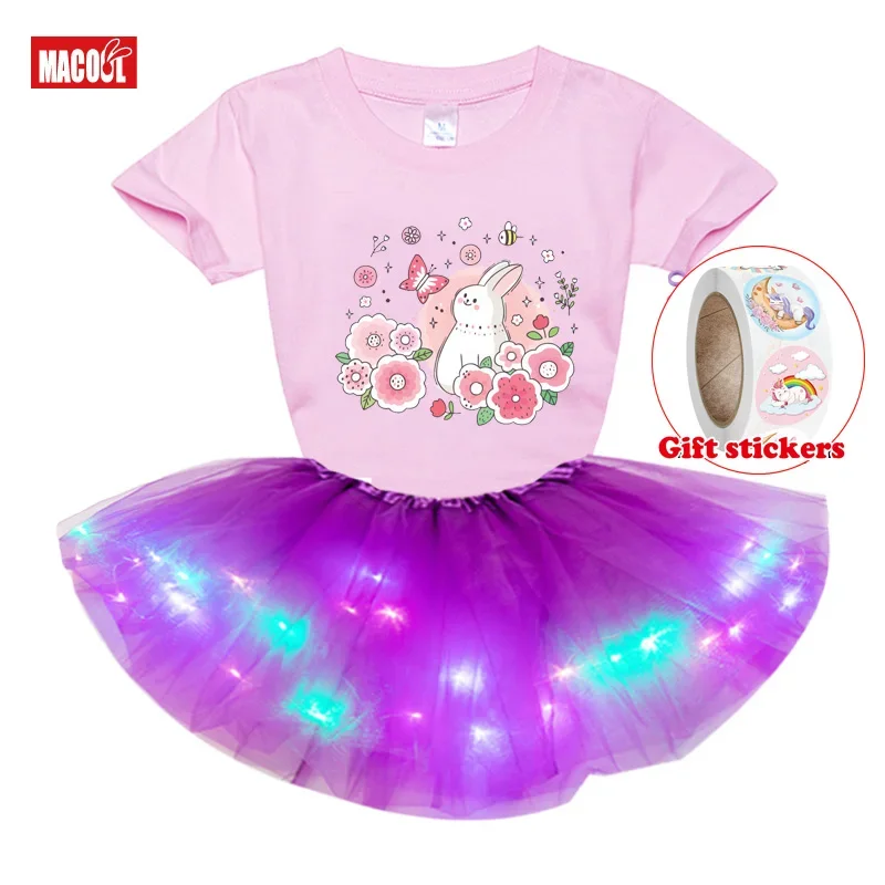 

Kids Birthday Dress Set Baby Tutu Dress Suit Party Casual Dress Black Girl Short Sleeve T-shirt+tutu Skirt+Hairpin Suit 2-9years