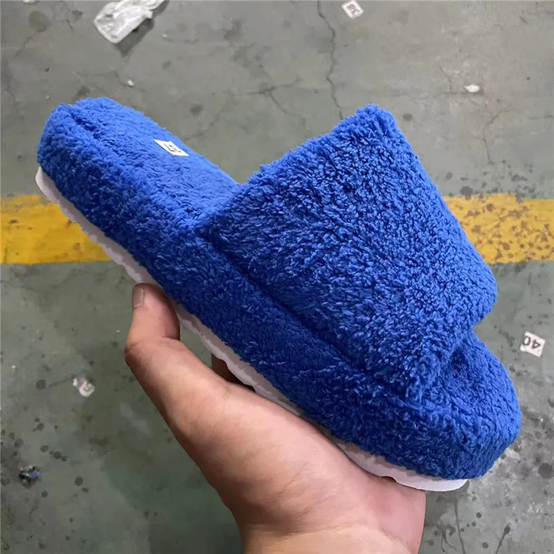 2022 Women New Luxury Brand One-word Thick-soled Warm Furry Women's Shoes Embossed Cotton Drag Outdoor All-match Casual Slippers