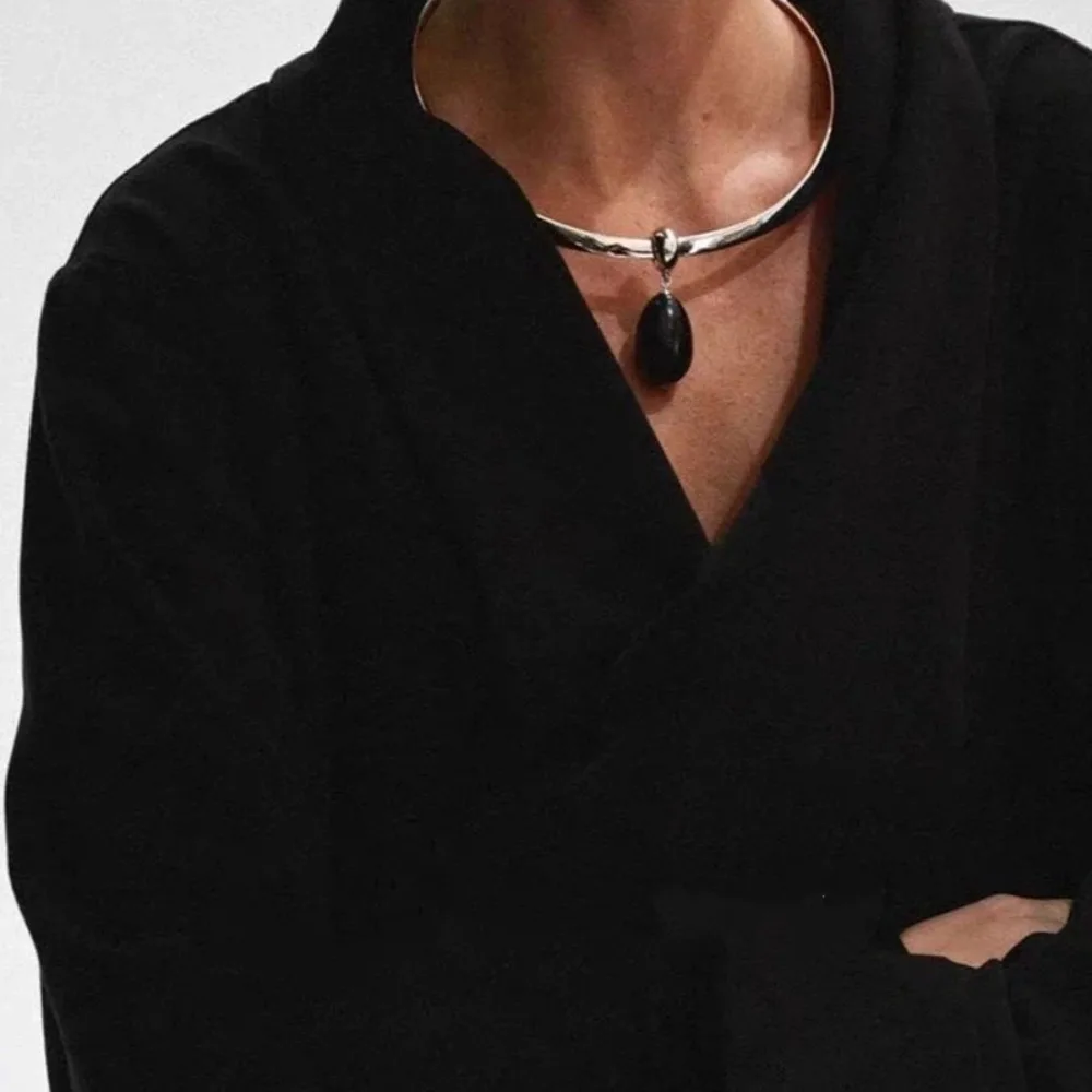 Natural Agate Obsidian Choker Necklace Unique Advanced Sense Minimalist Heavy Duty Clavicle Chain Women New Jewelry M962