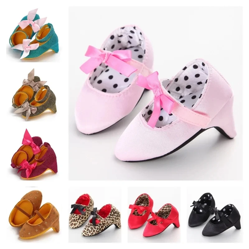 

Princess Bow Baby High Heels 0-12M Infant Pre-Walker Shoes Solid Color Party Dress Footwear