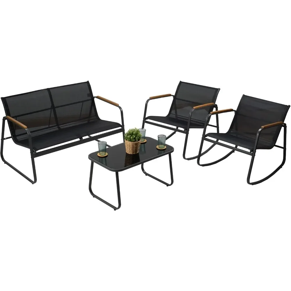 

4 Piece Patio Furniture Set Outdoor Conversation Set with 2 Patio Dining Chairs and Tempered Coffee Table