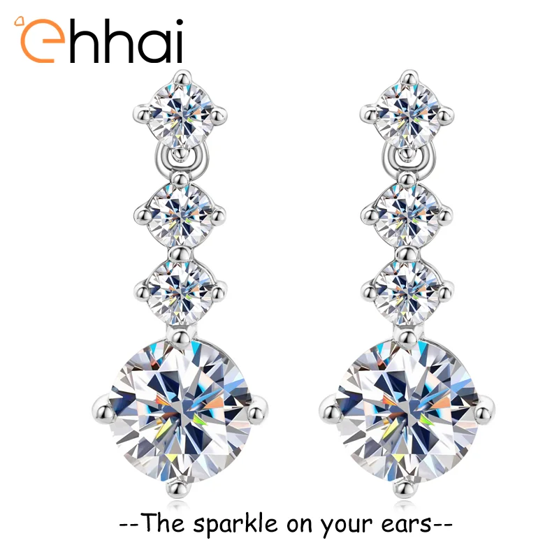 

Ehhai 1.0ct Round Cut Moissanite Dangling Chain Stud Earrings for Women 925 Sterling Silver Piercing Fine Jewelry Gift Pendiente