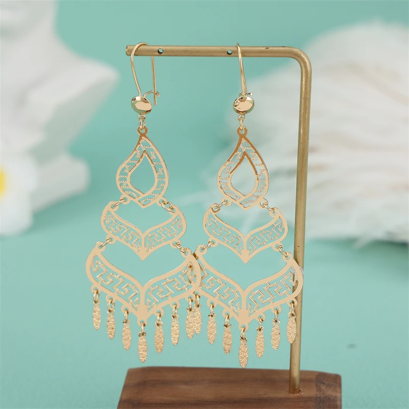 Pendientes colgantes arabescos para mujer, aretes con borlas en forma de corazón, chapados en oro, joyería nupcial de lujo para boda