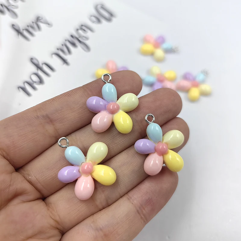 10pcs Lovely Flowers Charms for Jewelry Making Findings Resin Colorful  Pendant Flatback Diy Earrings Keychain C1290