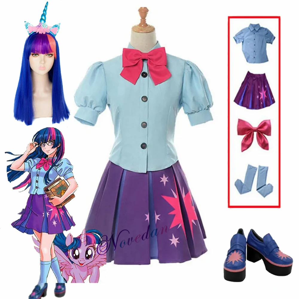 Anime Twilight Sparkle Cosplay Dress Unicorn Princess Birthday Party Human Outfit Shoes parrucca Halloween Costume Women Girl Uniform