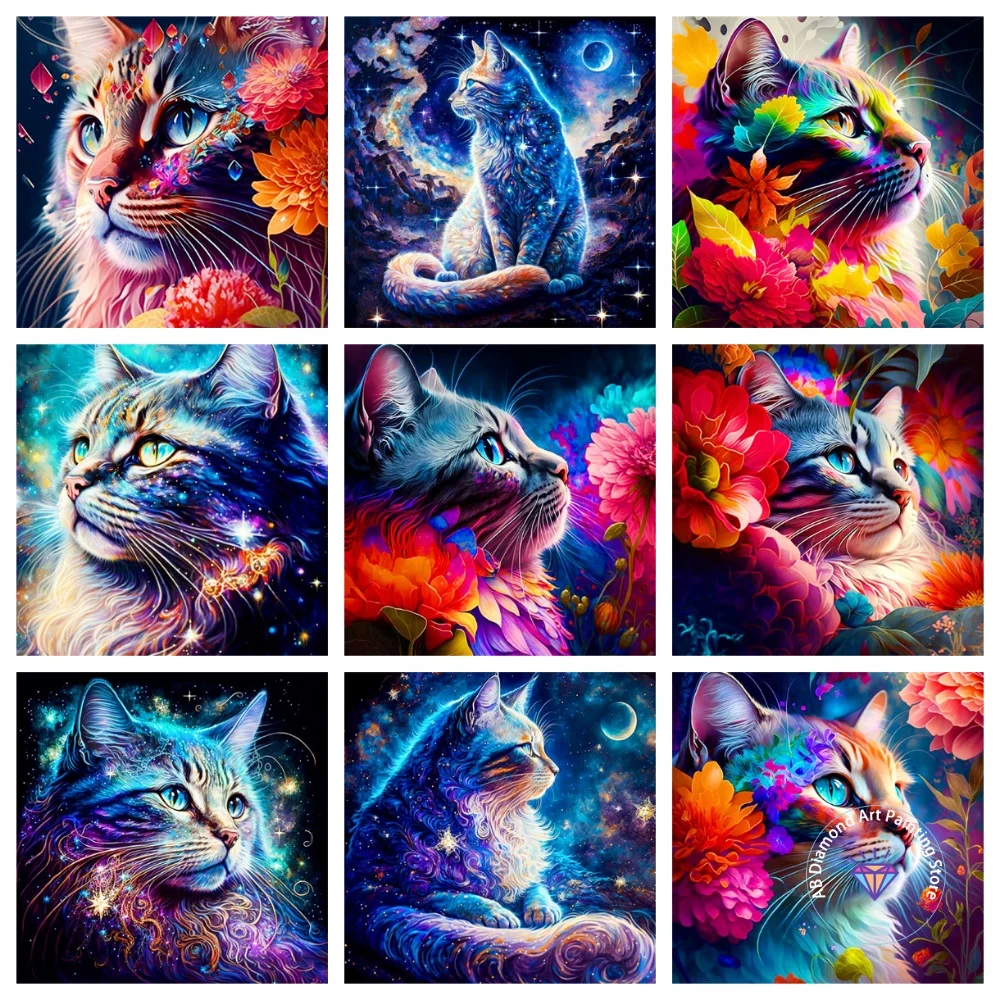 

Dreamy Cat AB Diamond Painting Kit Square Round Diamond 5D DIY Starry Night Cat Gothic Mosaic Handmade Art Adult Gift Home Decor