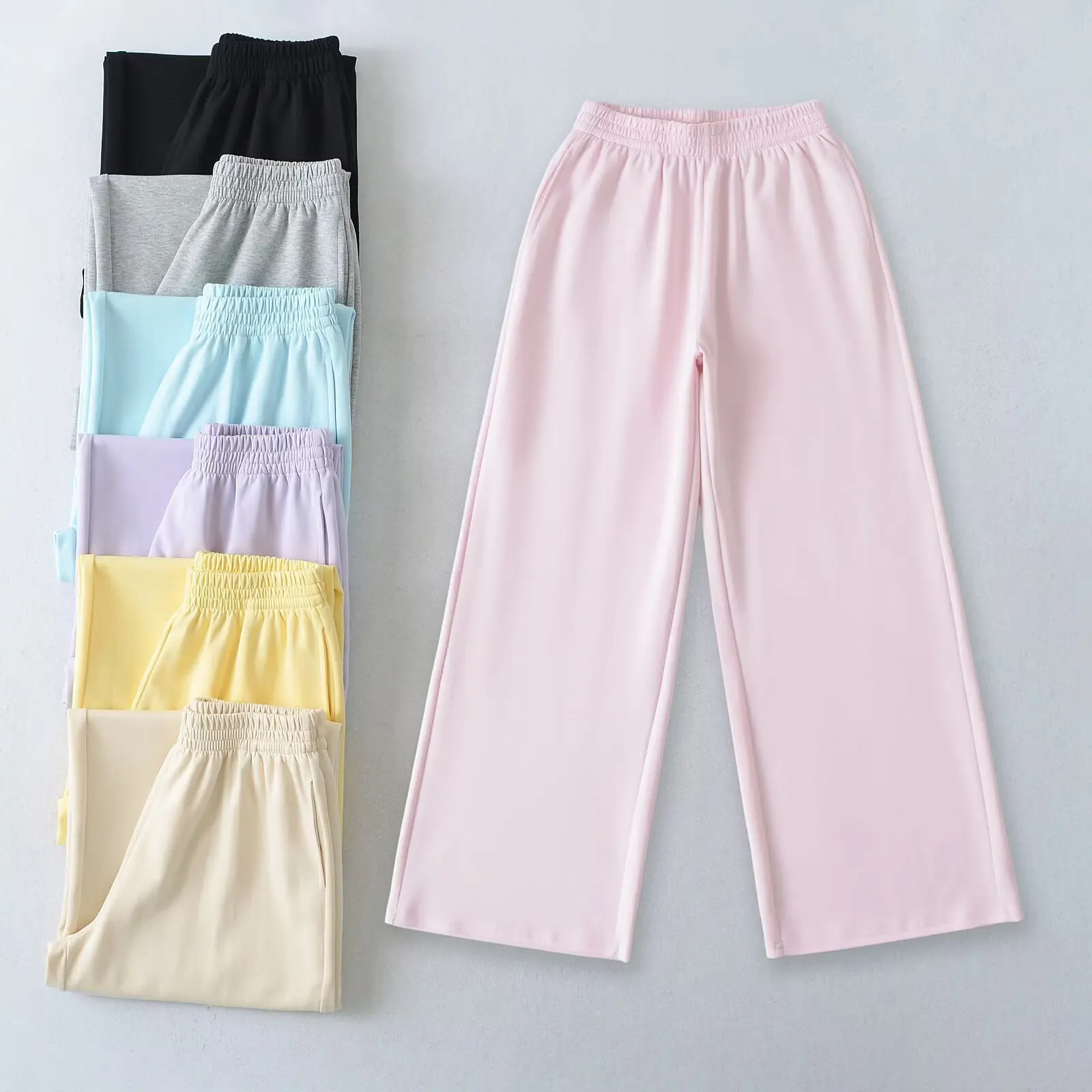 

High Waist Wide Leg Pants Loose Fitting Slimming Trendy Girls Simple Casual Long Trousers Comfortable Elastic Waist Straight Cut