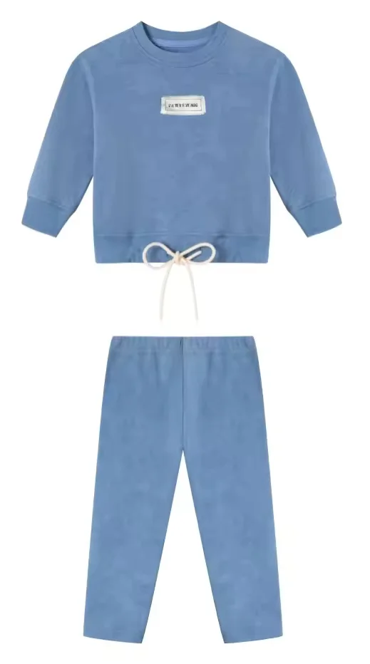 Spring Tie-dyed Blue Clothes Baby Boys Girls Cotton Sweatshirts Top Solid Color Classic Pants 2 Piece Set  For