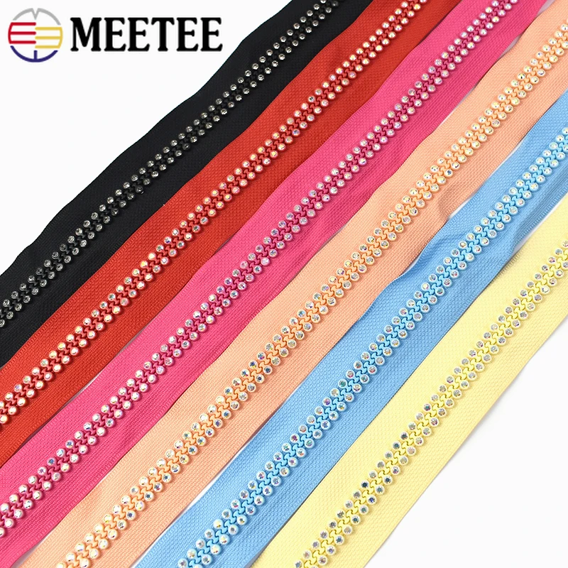 

1-5Pcs 60cm 10# Meetee Rhinestone Decorative Resin Zippers Open-End Zip for Jacket Bags Clothes Repair Ziper Sewing Zips Replace