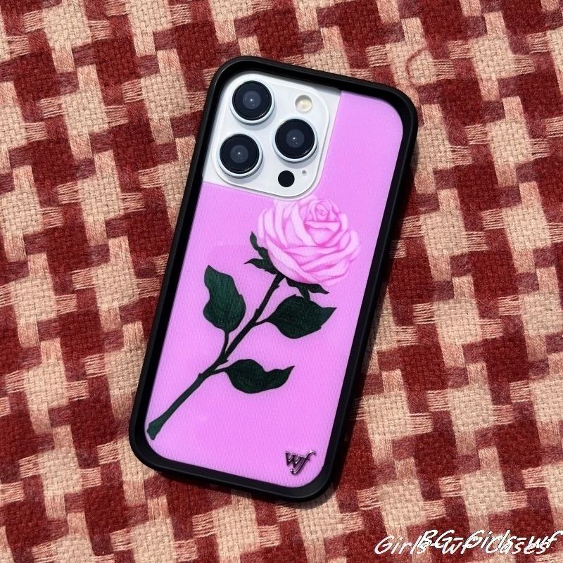 Rosa rosa flor selvagem caso de telefone para iphone 11 12 13 14 15 16 pro max plus 16pro 16plus meninas flores wf flor capa funda