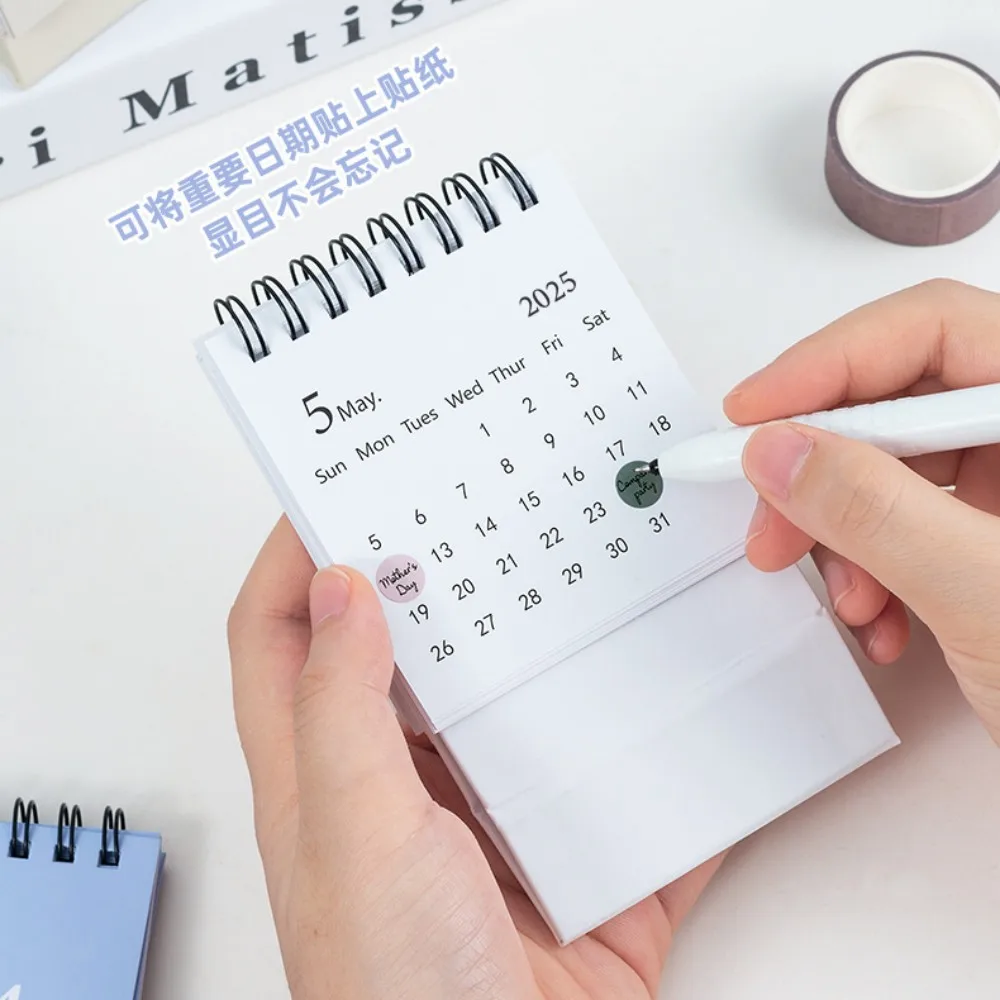 2024 2025 English Mini Desk Calendar Office Stationery Supplies Desktop Calendar With Stickers Daily Memo Calendar Planner