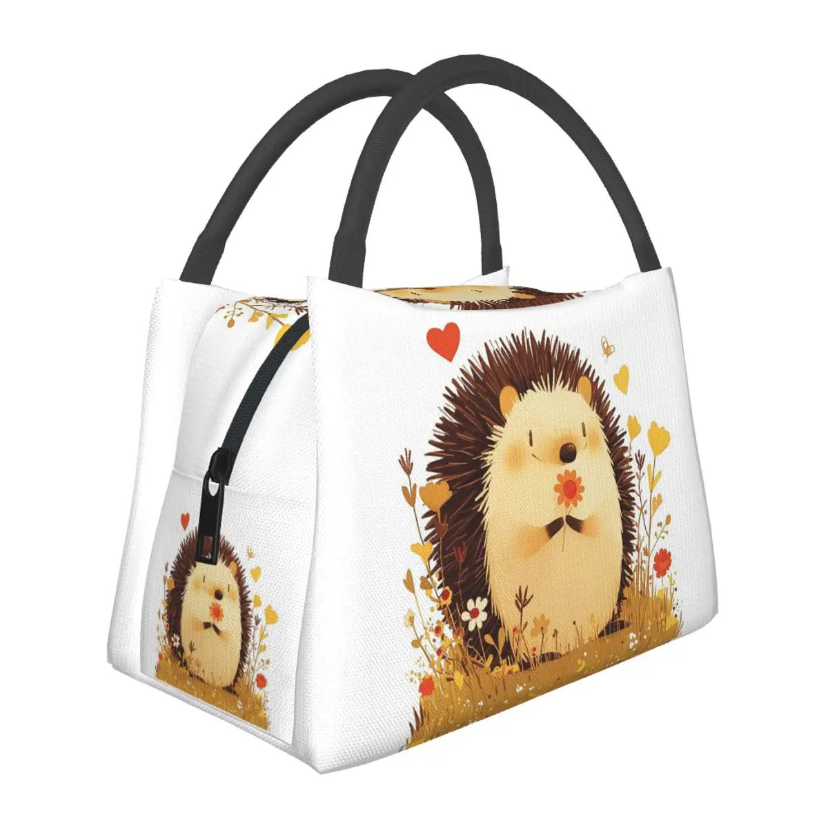 Charming Hedgehog With A Flower Lunch Bags Insulated Bento Box Lunch Tote Picnic Bags Cooler Thermal Bag for Woman Girl Office